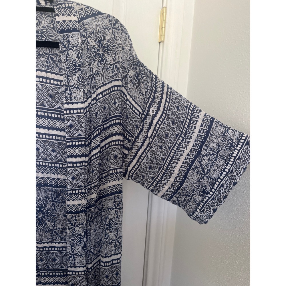 Rip Curl Kimono Duster Blue White Patterned Bohemian Cover Up Lightweight Size L - Picture 3 of 4